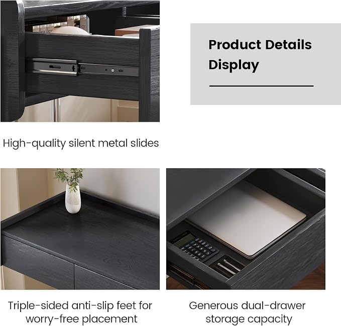 Home Office Computer Desk, Metal Frame Simple Dressing Vanity Table Without Mirror, Modern Minimalist Work Desk with 2 Drawers for Home Office, Bedroom and Living Room
