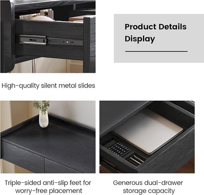 Home Office Computer Desk, Metal Frame Simple Dressing Vanity Table Without Mirror, Modern Minimalist Work Desk with 2 Drawers for Home Office, Bedroom and Living Room