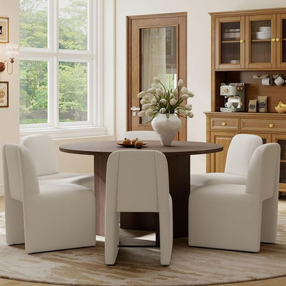 Hyfirm Upholstered Dining Chairs Set of 6, Modern Armless Desk Chair with Metal Footrest for Diningroom Bedroom Livingroom Reading Room,White Fabric