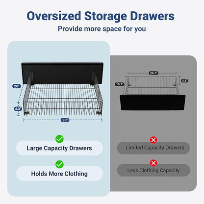 Allewie King Size Bed Frame with 2-Tier LED Storage Headboard, Velvet Upholstered King Platform Bed with 2 Storage Drawers, USB & Type-C Charging Ports, Noise-Free/No Box Spring Needed, Black