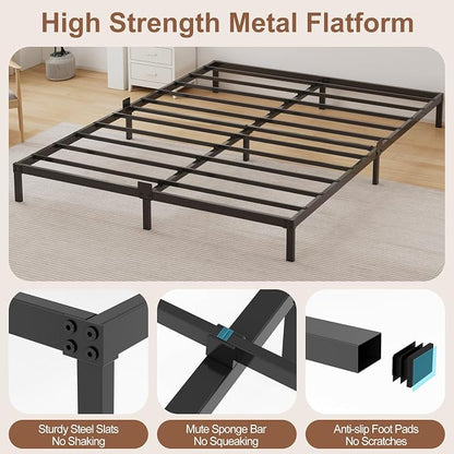6 Inch Low Profile King Size Bed Frame, Noise-Free Heavy Duty Metal Platform with Mattress Stopper, No Box Spring Needed, Easy Assembly Steel Support, Black