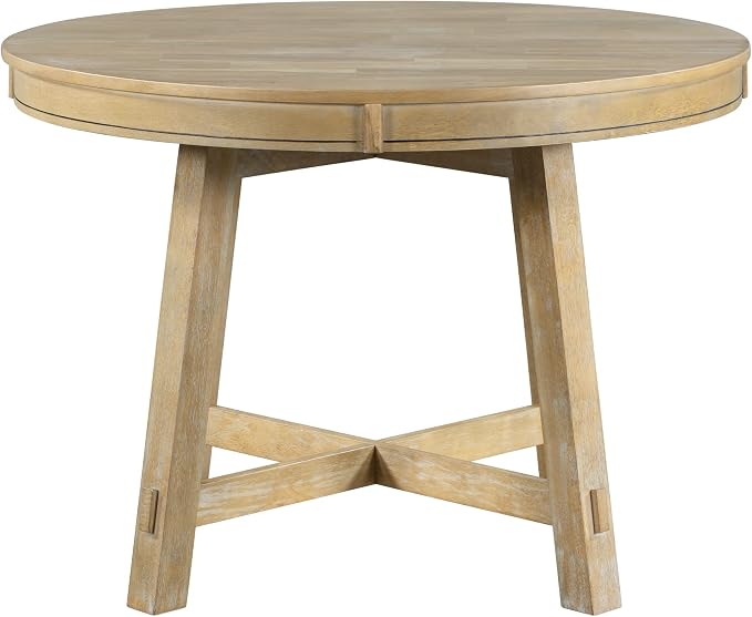 Ball & Cast Farmhouse Extendable Dining Table for 4-6, 42"-58" Extendable Kitchen-Table with a 16" Leaf, Round Ellipse Retro Wood Dining Room-Table w/Removable Leaves,Space Saving, Natural
