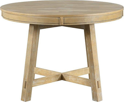Ball & Cast Farmhouse Extendable Dining Table for 4-6, 42"-58" Extendable Kitchen-Table with a 16" Leaf, Round Ellipse Retro Wood Dining Room-Table w/Removable Leaves,Space Saving, Natural