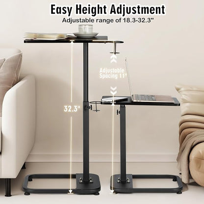 facka Multi-Functional C-Shaped End Table for Couch & Bed, Adjustable Height TV Tray, Stable Laptop Desk, Space-Saving Snack Side Table with Rounded Metal Corners