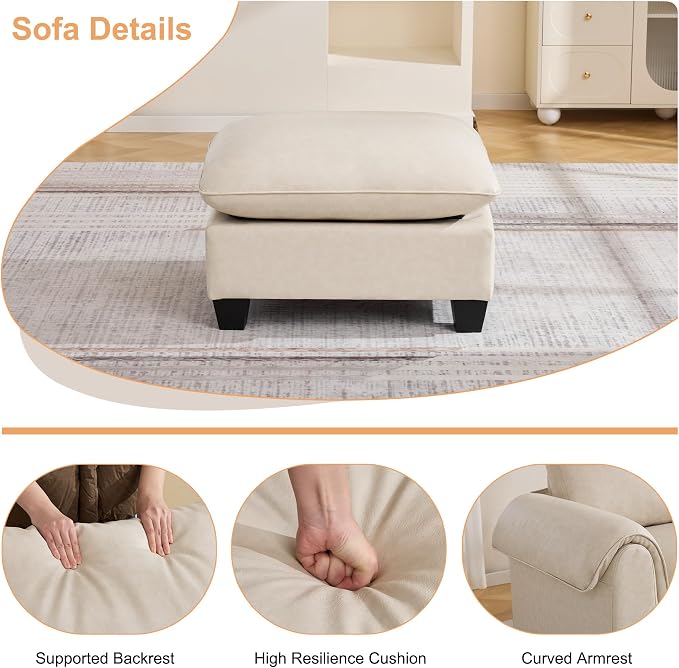 31.5" Faux Leather Large Square Ottoman, Oversized Upholstered Footrest for Living Room, Bedroom, Entryway, Beige