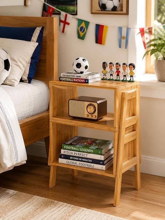 Pipishell Nightstands Set of 2, Bamboo Stackable Bedside Table, Night Stands with Storage Shelf, Small Bed Side Tables, 2-Tier End Table for Bedroom, Dorm and Small Space Storage (Natural)