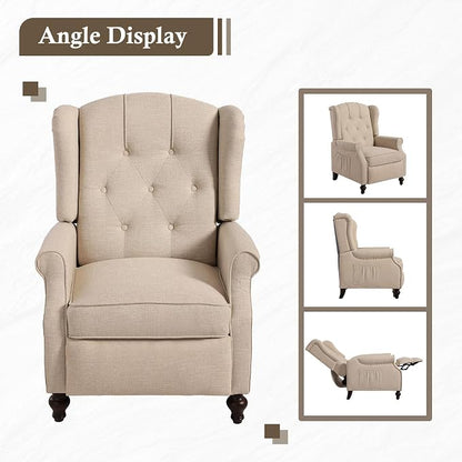 Wingback Recliner Chair with Massage and Heat Tufted Fabric Push Back Arm Chair, Recliner Chair for Living Room Bedroom Home Theater (2,Beige)
