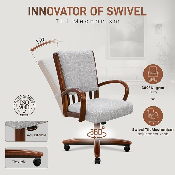 Chromcraft Birchbrook Haze Swivel Dining Chairs with Casters, Set of 2 – Luxury Upholstered Kitchen & Dining Room Chairs with Arms, Ergonomic Tilt & Swivel Comfort - CM1777