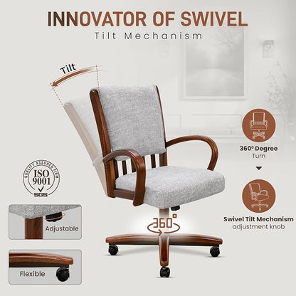 Chromcraft Birchbrook Haze Swivel Dining Chairs with Casters, Set of 6 – Luxury Upholstered Kitchen & Dining Room Chairs with Arms, Ergonomic Tilt & Swivel Comfort - CM1777