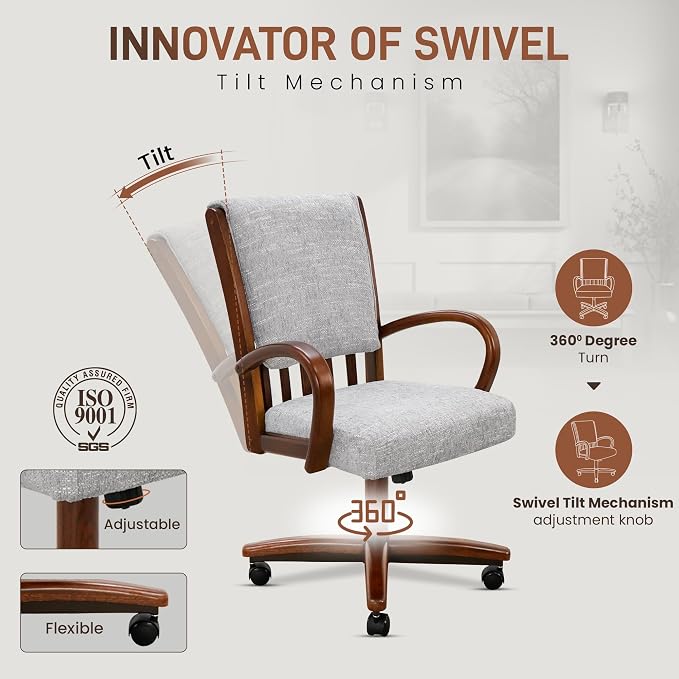 Chromcraft Birchbrook Haze Swivel Dining Chairs with Casters, Set of 1 – Luxury Upholstered Kitchen & Dining Room Chairs with Arms, Ergonomic Tilt & Swivel Comfort - CM1777