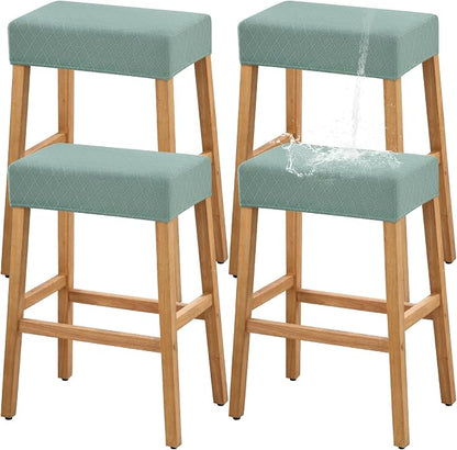 YISUN Stool Covers Rectangle - 4 Pack Stretch Waterproof Saddle Seat Cover Counter Bar Stools Bar Chairs Covers Kitchen Island Chairs Cushion Protector (1, Argyle-Green 4pcs)