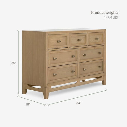 Evolur Bradford 7-Drawer Double Dresser – Nursery & Kids Bedroom Storage Organizer, Pine Wood Baby Changing Dresser, Smooth Glide Drawers - Alpine Oak