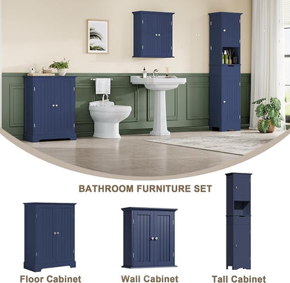 ChooChoo Bathroom Floor Cabinet, Modern Bathroom Storage Cabinet with 2 Doors and Adjustable Shelves, Freestanding Cupboard for Living Room, Blue