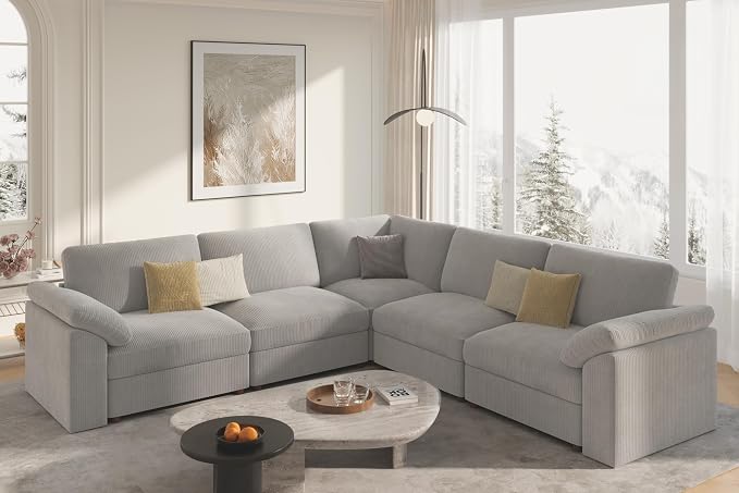 EASE MOOSE Oversized Modular Sectional Sofa, Extra Large L Shape Sectional Cloud Couch,Comfty Deep Seat Wide Modular Sofa for Living Room Removable Cover,Light Gray