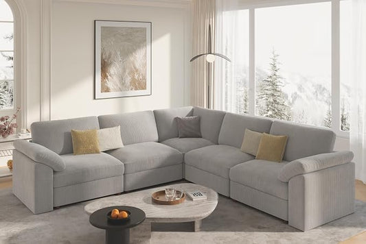 EASE MOOSE Oversized Modular Sectional Sofa, Extra Large L Shape Sectional Cloud Couch,Comfty Deep Seat Wide Modular Sofa for Living Room Removable Cover,Light Gray