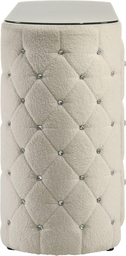 Coaster Home Furnishings - Sonya - Wood - Boucle Upholstered 6-Drawer Dresser with Crystal Hardware, Tufted Panels and Glass Top - Bedroom - Ivory - 360113