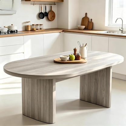 IDEALHOUSE 70.8" Oval Dining Table for 4-8, Wood Kitchen Table with Double Pedestal Base, Spacious Dining Room Table for Kitchen, Living Room, Reception Area, Natural Finish, Gray