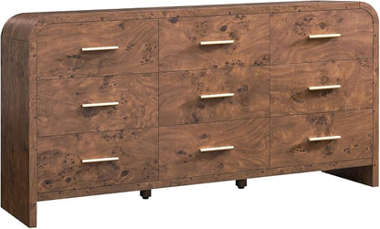 Curved 9 Drawer Dresser for Bedroom, 63'' Wide Chest of Drawers, Farmhouse Storage Cabinet for Hallway & Living Room TV Stand, FSC Certified 1.18" Thick Board, 100 lbs Top Weight, Dark Burl