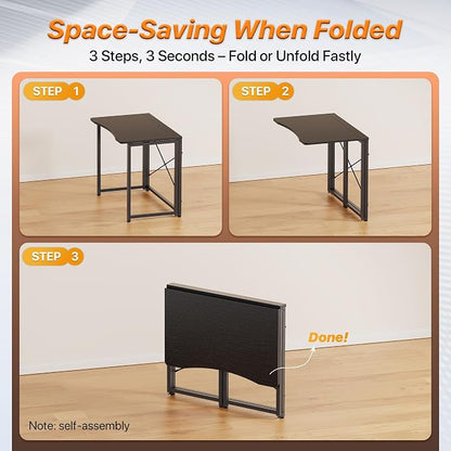 Huuger Folding Desk for Small Spaces, 31.5 Inch Foldable Computer Table, for Home Office, Study, Bedroom, Dorm, Space Saving, Small Writing Work Office Computer Desk, Easy to Fold, Black