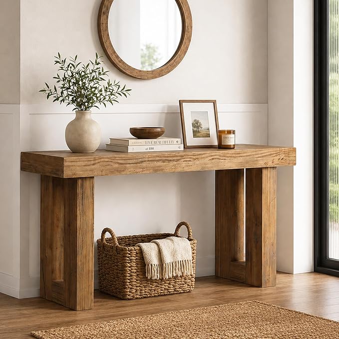 HOKYHOKY Reclaimed Solid Wood Console Table, 59" Long Farmhouse Entryway Table, Rectangular Couch Tables Behind Sofa, Accent Tables for Hallway, Entrance, Foyer, Living Room