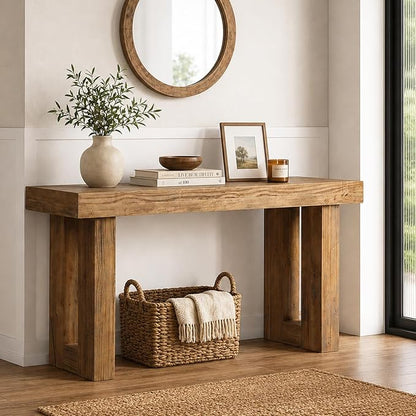HOKYHOKY Reclaimed Solid Wood Console Table, 59" Long Farmhouse Entryway Table, Rectangular Couch Tables Behind Sofa, Accent Tables for Hallway, Entrance, Foyer, Living Room