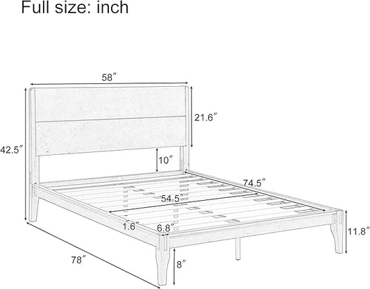 Merax Full Size Bamboo Platform Bed, Mid-Century Modern Bed Frame with Tall Headboard, Solid Sustainable Bedframe Full-Size, Wood Slat Support, No Box Spring Needed, Easy Assembly, Noise Free, Brown