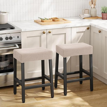 YISUN Stool Covers Rectangle - 2 Pack Stretch Waterproof Saddle Seat Cover Counter Bar Stools Bar Chairs Covers Kitchen Island Chairs Cushion Protector (2, Khaki)