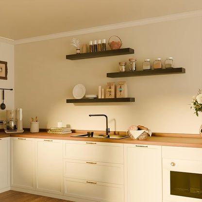 Floating Shelves for Wall, 36 Inch Extra Long Black Wall Shelves, Set of 3, Hanging Invisible Brackets Floating Shelves for Living Room,Bedroom,and Kitchen