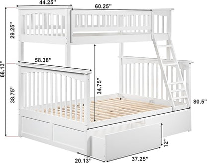AFI, Columbia Twin Over Full Ladder Bunk Bed with Storage Drawers, White