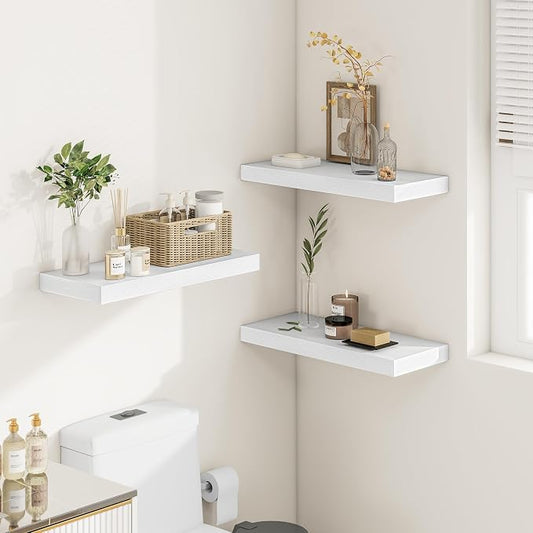 Vivelove White Floating Shelves Over Toilet, 24/36/48/55 Inch X 12 Deep Shelves for Room Wall Mounted, 2" Thick Floating Shelf for Living Room Bedroom Bathroom Kitchen Laundry Room, Set of 2