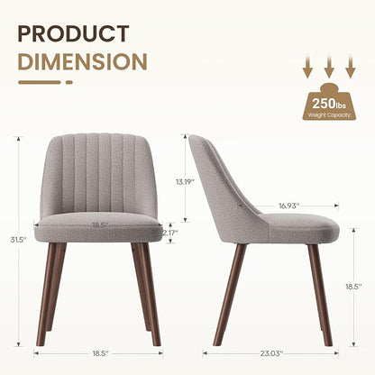 MALOL Upholstered Dining Chairs Set of 2, Modern Fabric Kitchen Chairs with Back, Wood Legs for Kitchen Dining Room Restaurant, Taupe