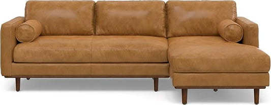 SIMPLIHOME Morrison Right Sectional Sofa in Full-Grain Genuine Leather, Sienna, 102-inches Wide, L-Shaped Leather Couch with Right Chaise for the Living Room and Family Room