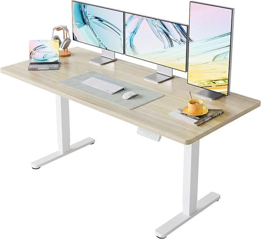 HUANUO 71 x 30 inch Electric Standing Desk Adjustable Height, 4 Memory Height Settings, Sit Stand Up Desk for Home Office & Computer Workstation, LightWalnut