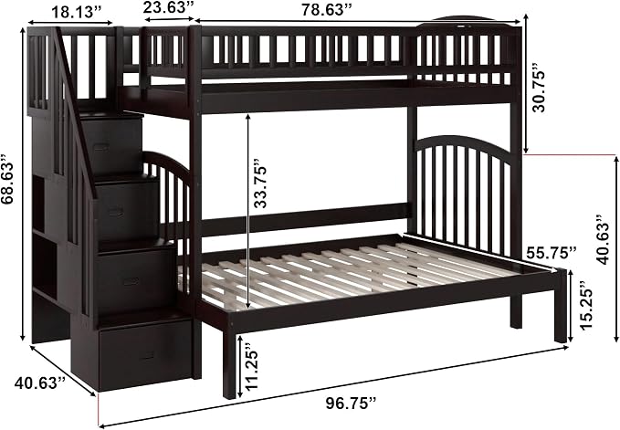 AFI, Westbrook Staircase Bunk Bed Twin Over Full, Espresso