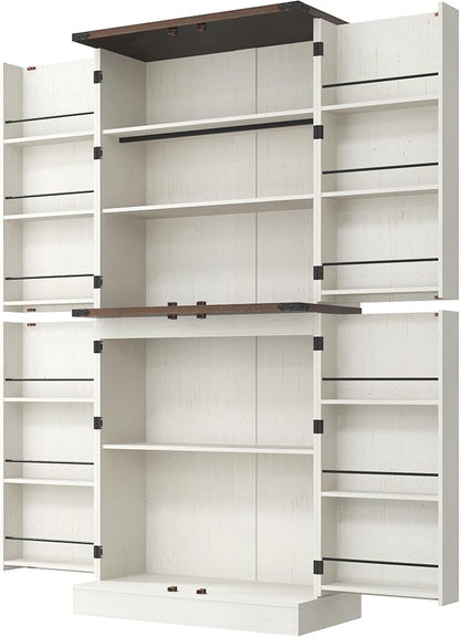 71" Tall Kitchen Pantry Cabinet, Farmhouse Tall Kitchen Storage Cabinet with Adjustable Shelves & 4 Barn Style Doors, Wooden Storage Cabinet for Kitchen, Dining Room, Living Room, Bathroom, Office