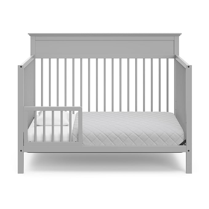 Storkcraft Carmel 5-in-1 Convertible Crib - GREENGUARD Gold Certified, Converts to Toddler Bed & Full-Size Bed, Fits Standard Full-Size Crib Mattress, 4 Adjustable Mattress Heights (Pebble Gray)