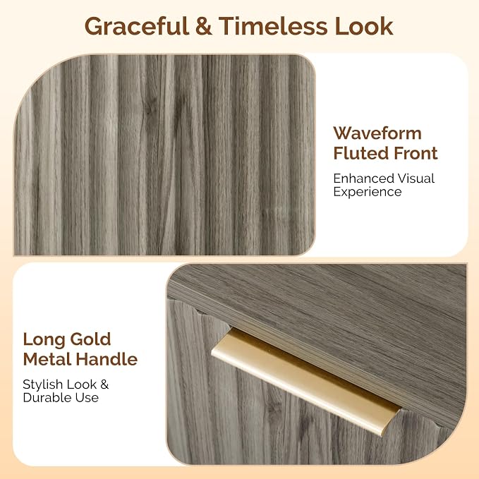 VINGLI Fluted Grey Dresser 6 Drawer Gray Dresser with Rounded Edges, Grey Dressers for Bedroom, 46.8" W*15.5" D*31" H