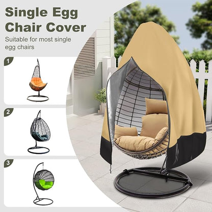 Egg Chair Cover Waterproof, 75x45 Inch Outdoor Hanging Egg Swing Chair Cover, Heavy Duty 420D Oxford Fabric, UV Resistant Windproof with Zipper & Drawstring, Fits Single Seat Egg Chair (Khaki)