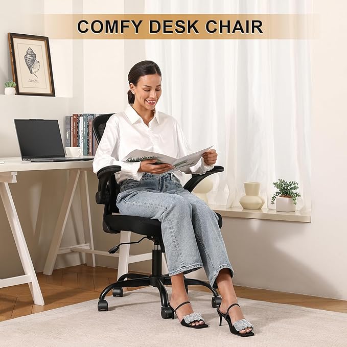 Office Chair, Ergonomic Desk Chairs 330LBS Capacity High Back Mesh Computer Chair with Flip-up Armrests, Comfy Work Chair with Adjustable Lumbar Support (Pack of 2)