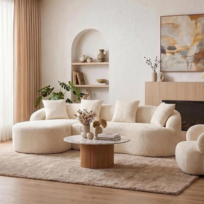 99" Curved Sofa with L-Shape Chaise,Modern Cloud Curved Couch with Deep Seat,No Assembly Required,Upholstered Oversized Couches for Living Room,Apartment (White, 99Inch)