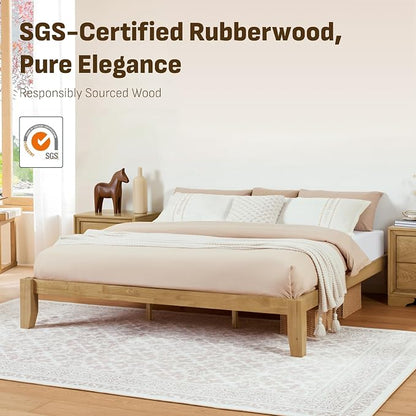 Softa Mikor King Japanese Joinery Bed Frame, Solid Rubberwood, 1500 Lbs Heavy Duty Slats Support, SGS Certified, 15Min No-Tool Setup, Under-Bed Storage, No Box Spring Needed, Noise-Free