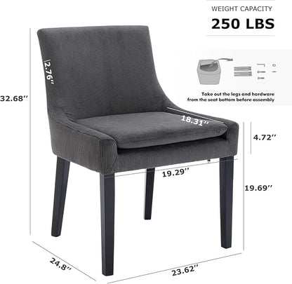 COLAMY Modern Dining Chairs Set of 4, Upholstered Corduroy Accent Side Leisure Chairs with Mid Back and Wood Legs for Living Room/Dining Room-Grey