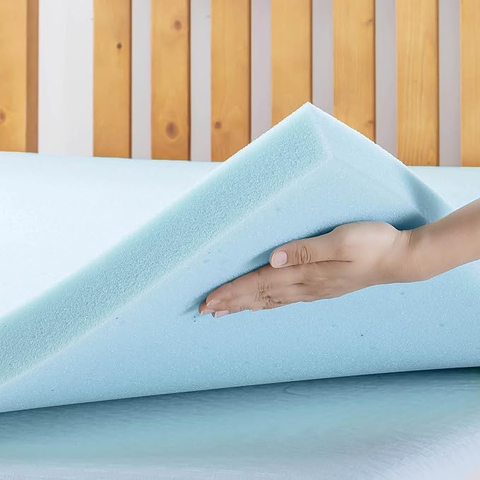 Best Price Mattress 2 Inch Ventilated Memory Foam Mattress Topper, Cooling Gel Infusion, King, Dorm Essentials, Blue