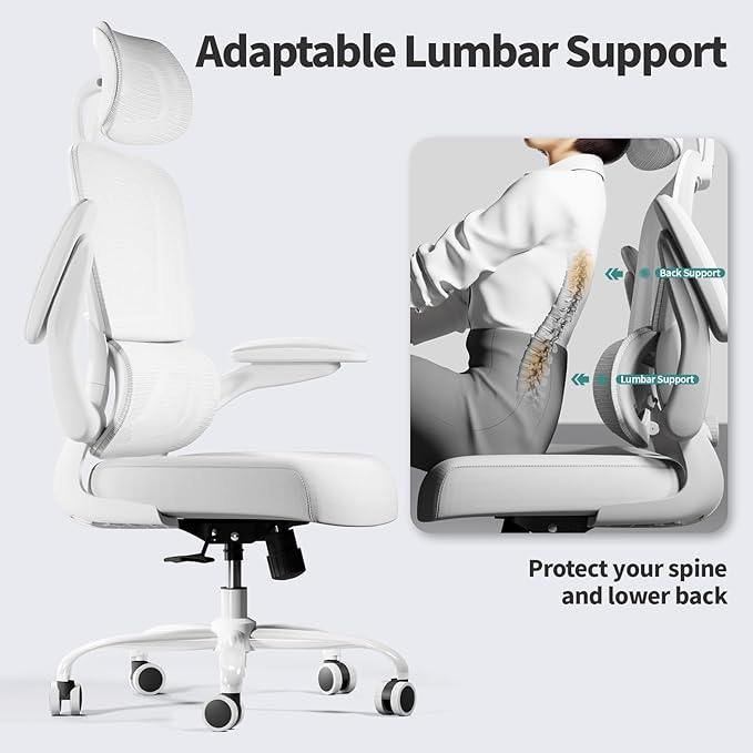 TRALT Office Chair Ergonomic Desk Chair, 330 LBS Home Mesh Office Desk Chairs with Wheels, Comfortable Gaming Chairs (1, White White)
