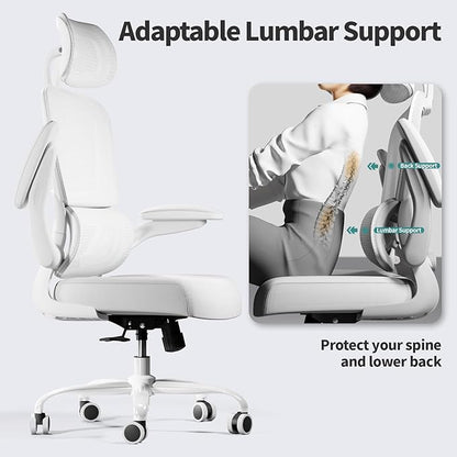 TRALT Office Chair Ergonomic Desk Chair, 330 LBS Home Mesh Office Desk Chairs with Wheels, Comfortable Gaming Chairs (1, White White)