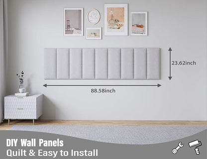 Peel and Stick Upholstered Wall Mounted Headboard King Size, 12 Panels Tufted Fabric Headboard,Wall Mounted Headboards, Interior Wall Panels for Bedroom, 10"x24" Light Grey