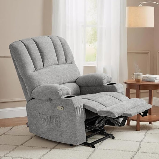 MCombo Power Lift Recliner Chair for Elderly, Lift Chair with Heat and Massage, USB &Type C Ports, Cup Holders, Fabric 7095 (Medium, Grey)