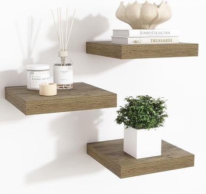 Fun Memories Floating Shelves for Wall - 7.5 Inch Square Shelves with Invisible Brackets, Small Wall Shelf for Living Room, Bathroom, Bedroom, and Kitchen Decor Grey Set of 3
