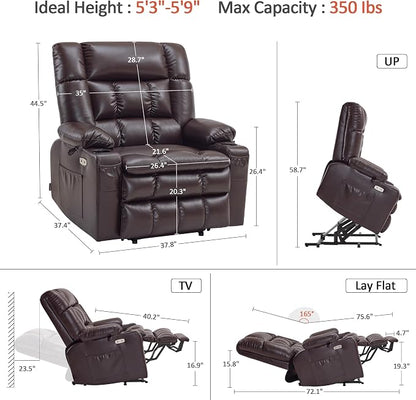 MCombo Extra Wide Dual Motor Power Lift Recliner Chair for Elderly, Zero Gravity Lift Chair with Heat and Massage, Infinite Position Recliners, USB Ports, Faux Leather R7897 (Dark Brown, Medium-Wide)