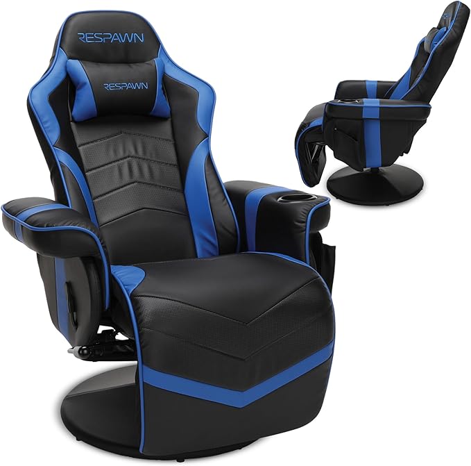 RESPAWN 900 Console Gaming Recliner with Footrest and Lumbar Support - Comfortable Ergonomic Gaming Chair with Headrest, No Wheels, Reclining, Heavy Duty, Racing Style Video Game Chairs - Blue